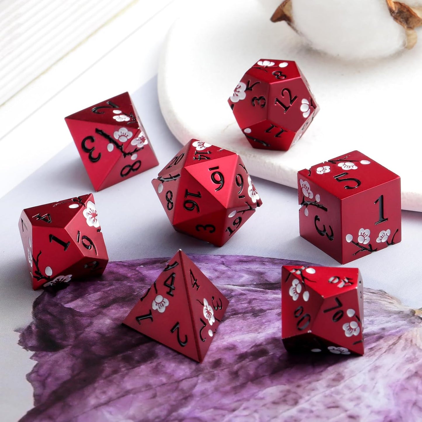 Heavy Matte Red Metal Dice Set