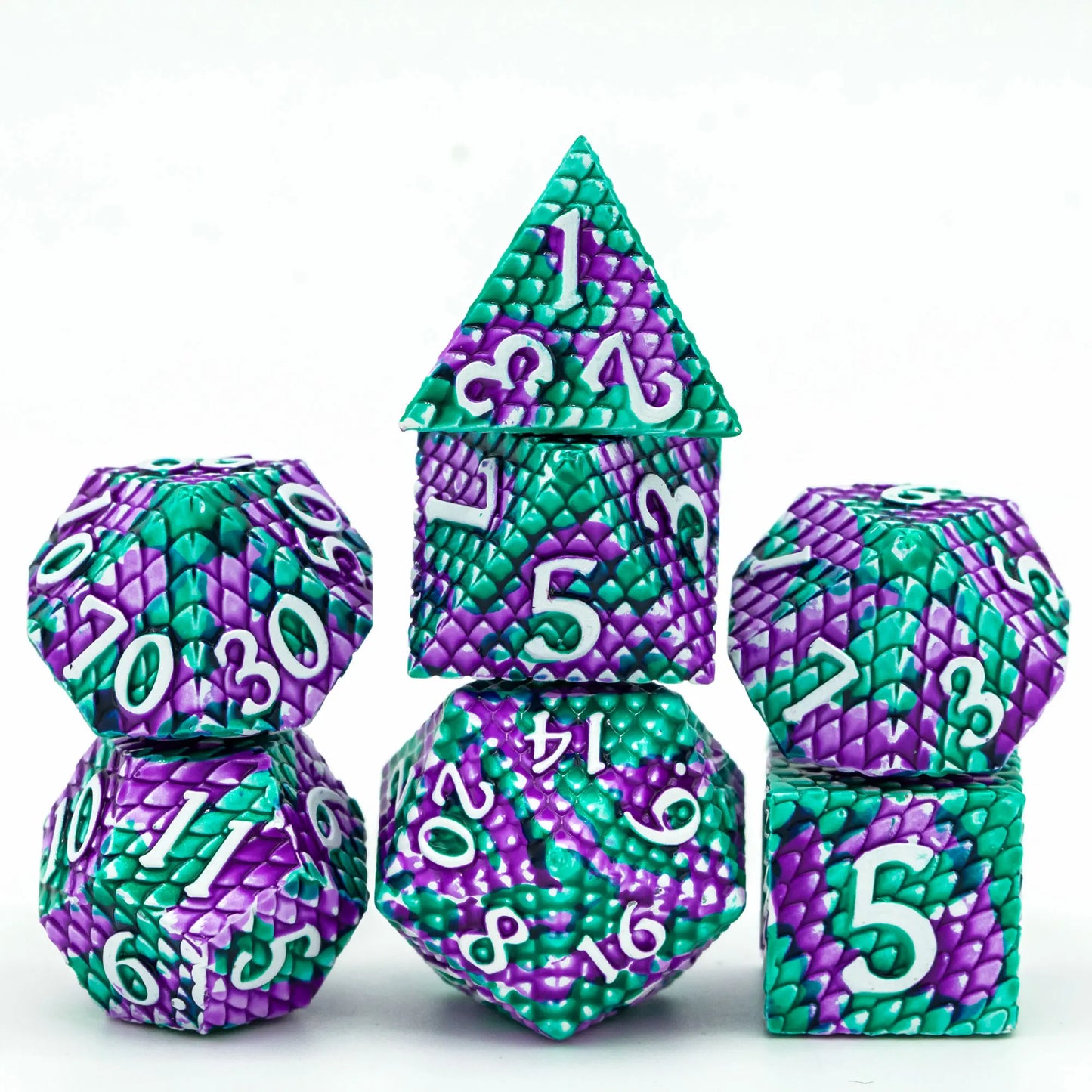 DragonScale Elite Metal Dice Set Purple Green