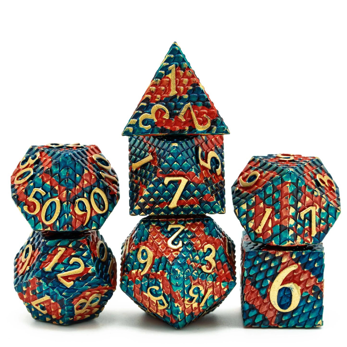 DragonScale Elite Metal Dice Set Orange Blue