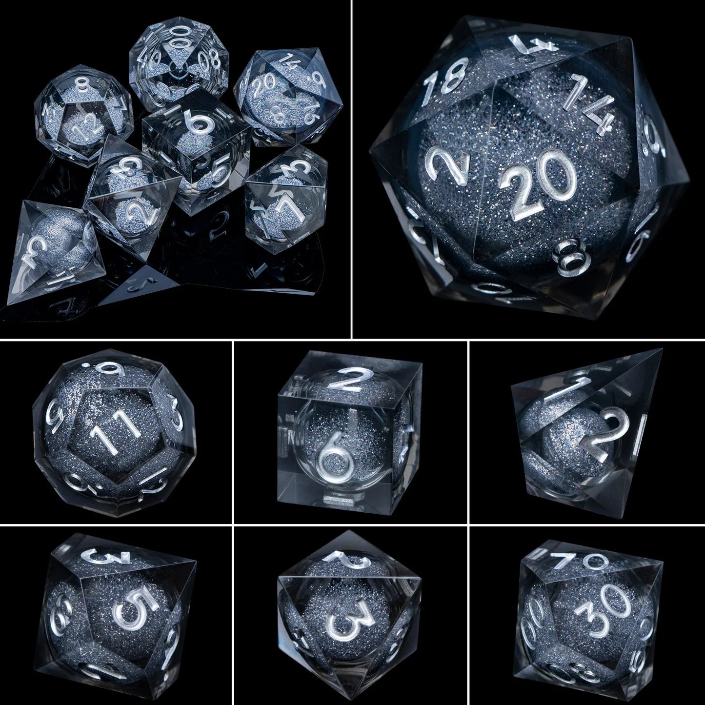 Artisanal Spectrum - Detailed Sharp Edge Handmade D20 RPG Dice Set SZ-13