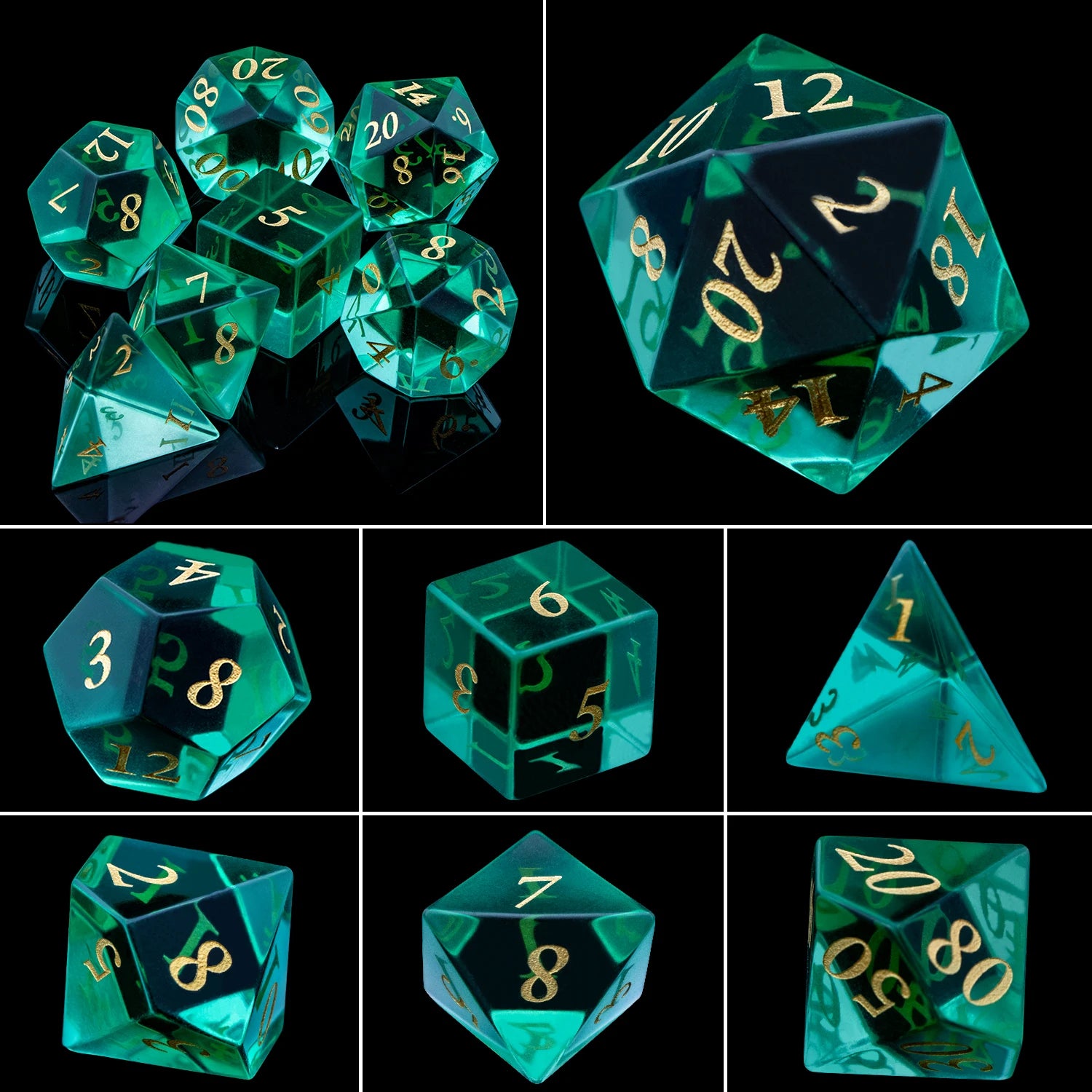 Dnd Green Sharp Edge Polyhedral Crystal Stone&Gem D and D Dice Set For Dungeon and Dragon Pathfinder Role Playing Game(RPG)、MTG Gem Dice-12