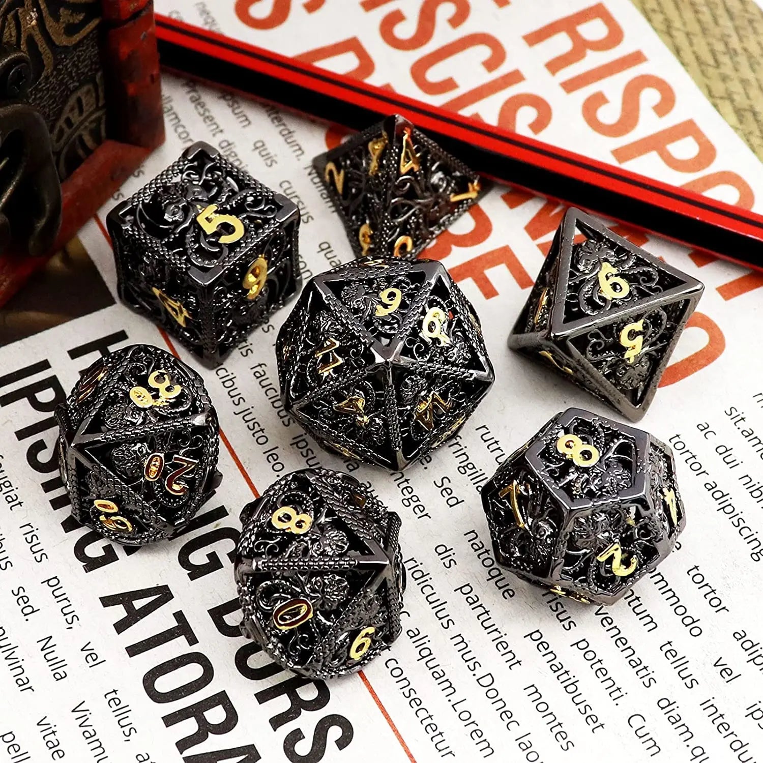 Psionic Surge Mindflayer Dice Set - Metal Illithid Series for D&D Black