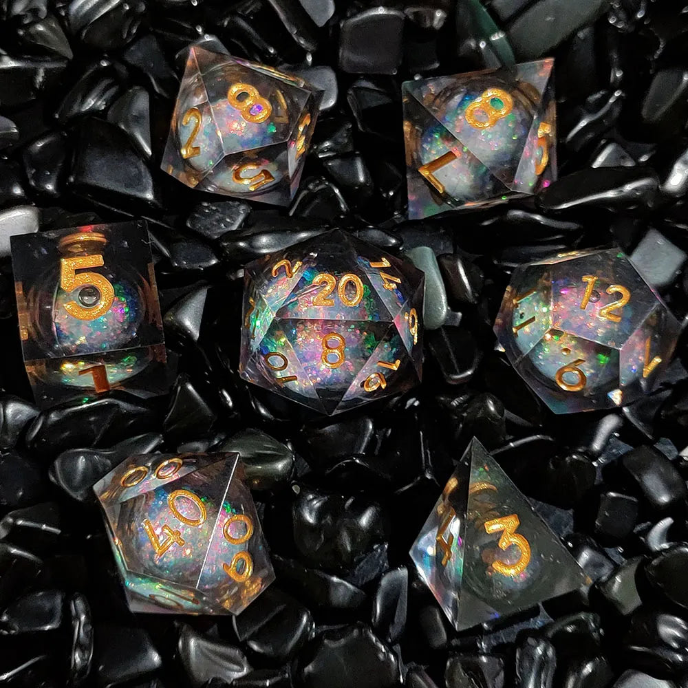 Starlit Shadows Polyhedral Dice Set Black Gold