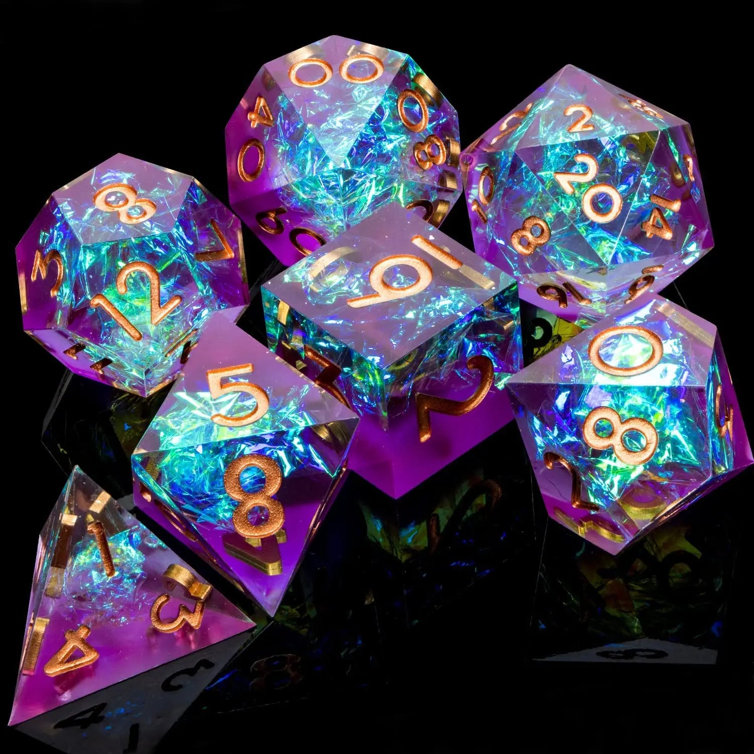 Artisanal Spectrum - Detailed Sharp Edge Handmade D20 RPG Dice Set SZ-21