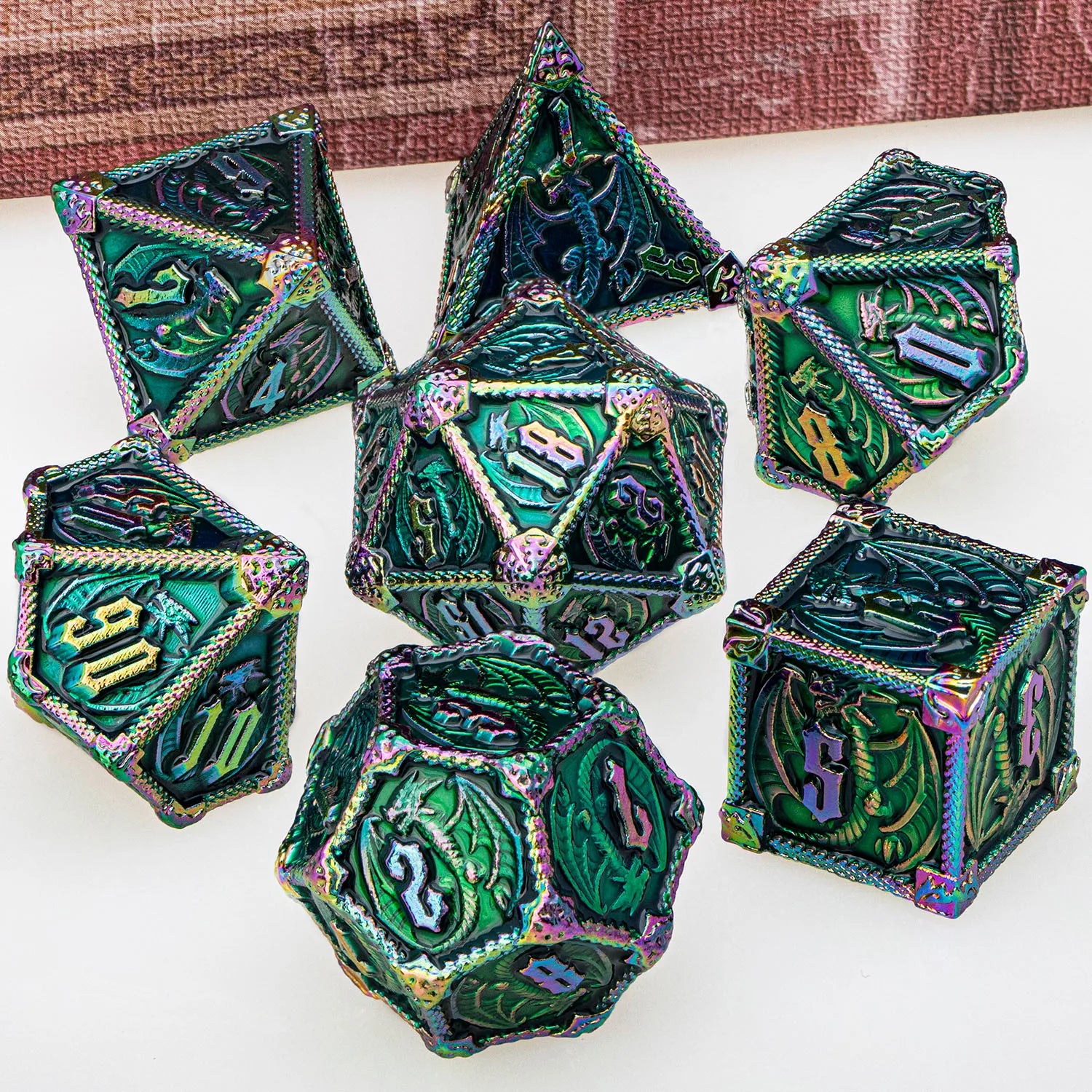 Eldritch Warlock Metal Dice Set - Dark Pact Series for D&D Colorful Green