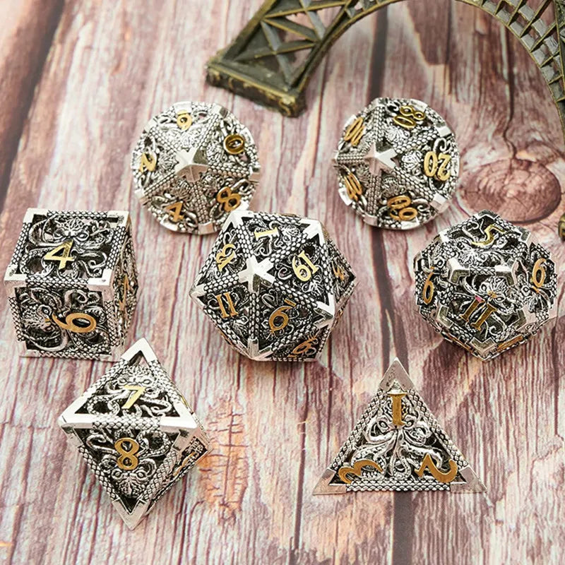 Psionic Surge Mindflayer Dice Set - Metal Illithid Series for D&D Platinum