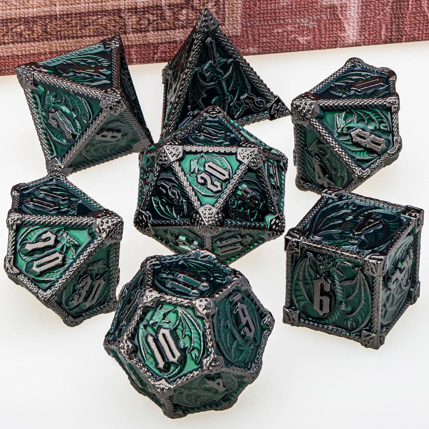 Eldritch Warlock Metal Dice Set - Dark Pact Series for D&D Black Green