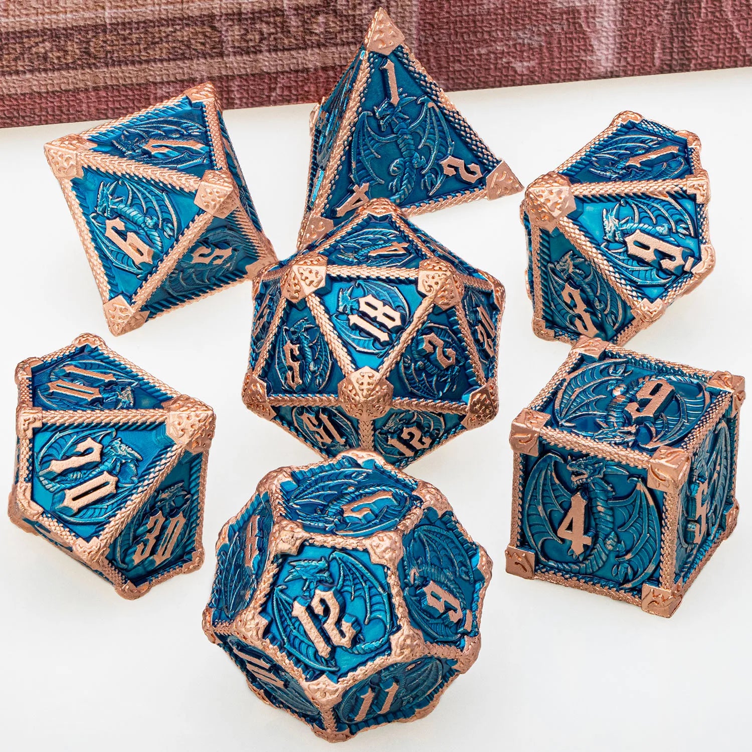 Eldritch Warlock Metal Dice Set - Dark Pact Series for D&D Copper Blue