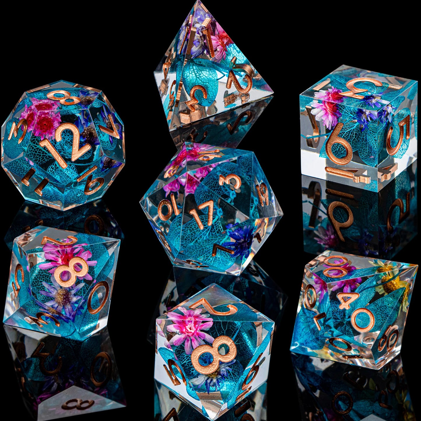 Artisanal Spectrum - Detailed Sharp Edge Handmade D20 RPG Dice Set