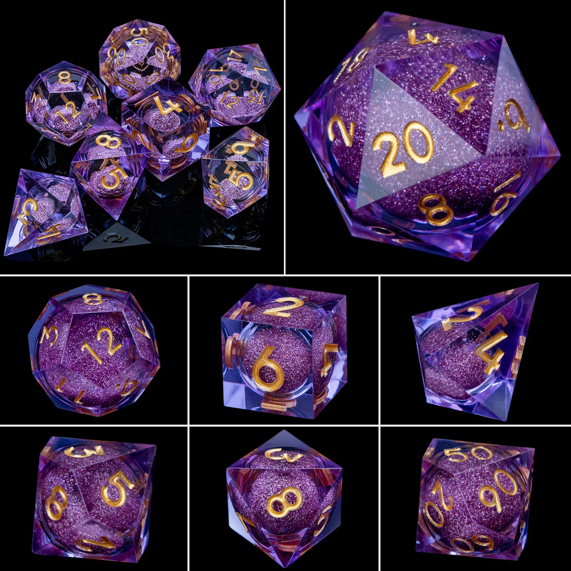 Artisanal Spectrum - Detailed Sharp Edge Handmade D20 RPG Dice Set SZ-12