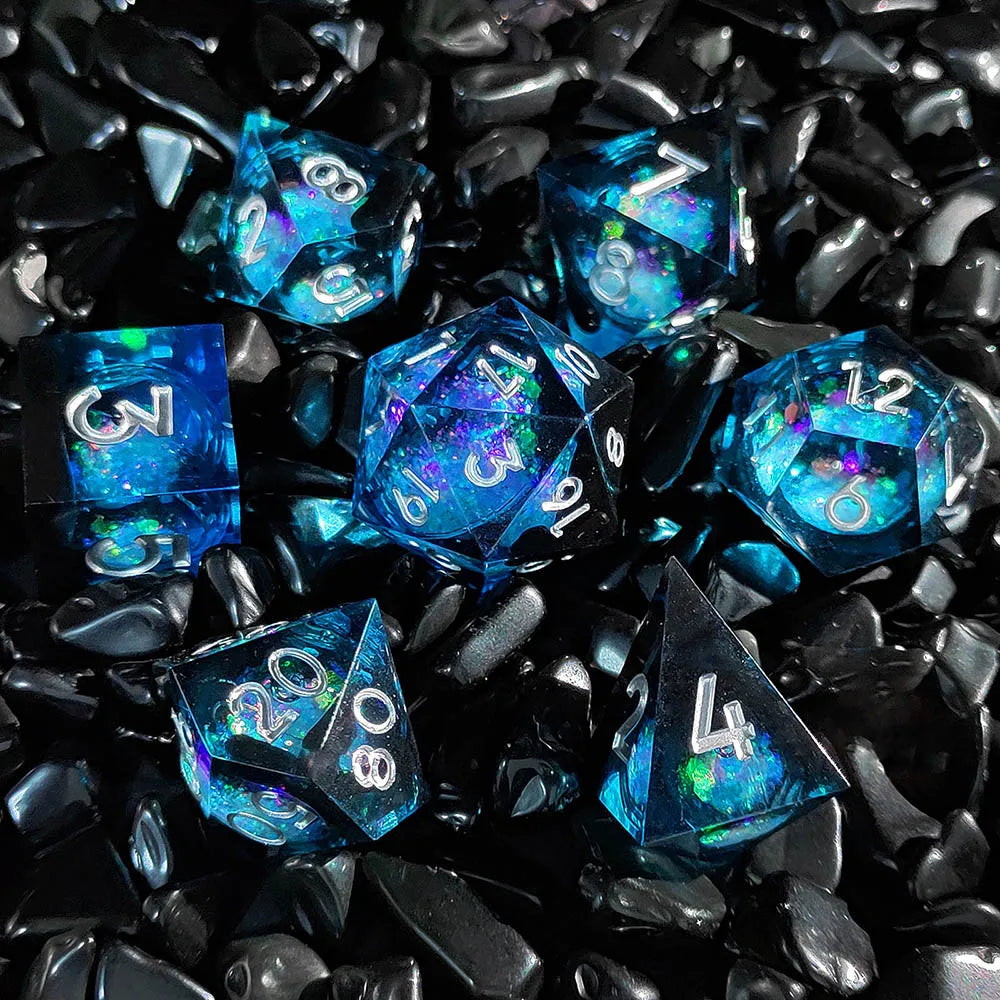 Starlit Shadows Polyhedral Dice Set Black Blue