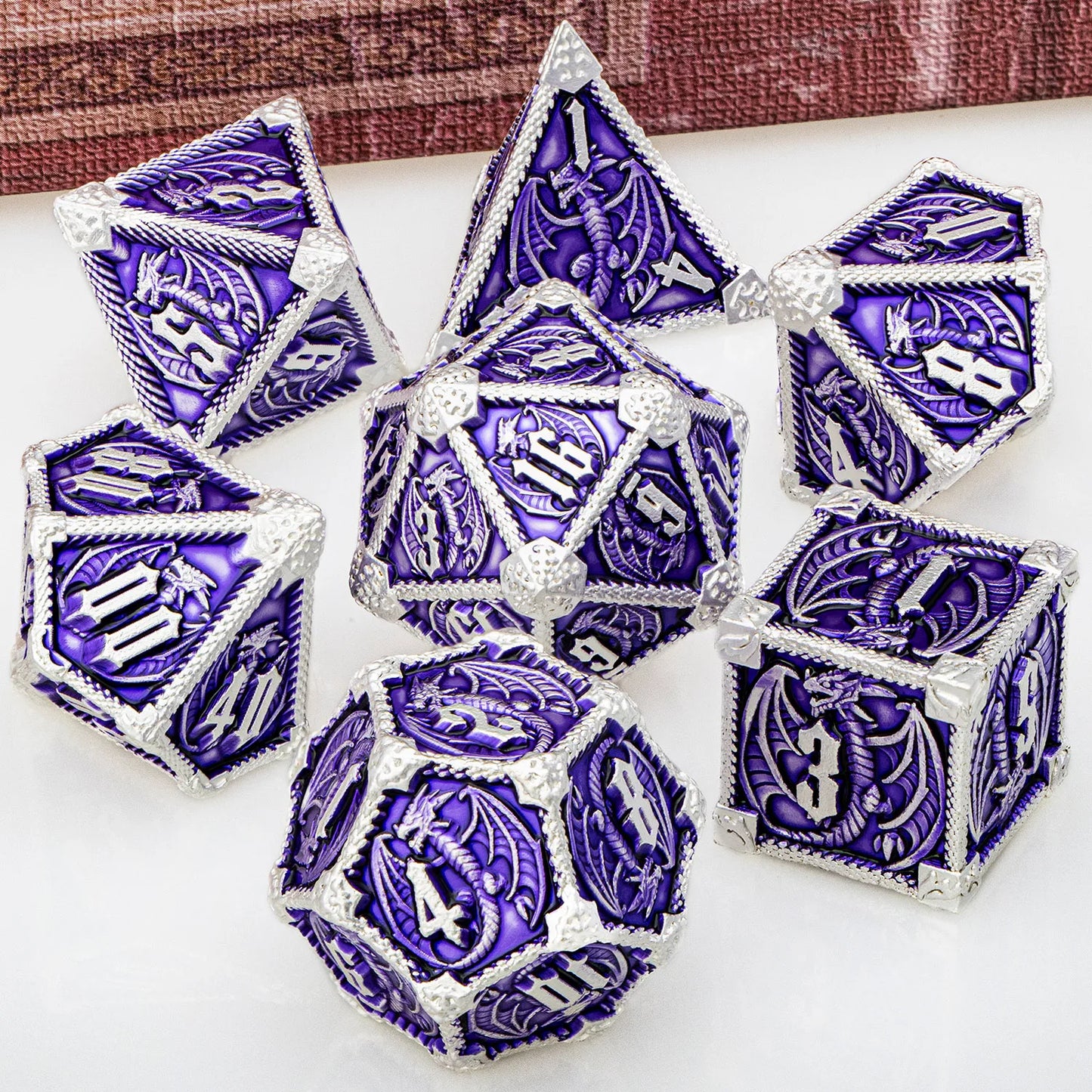 Eldritch Warlock Metal Dice Set - Dark Pact Series for D&D Silver Purple