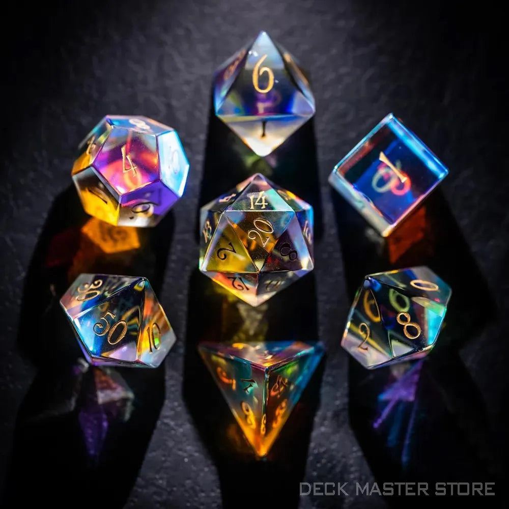 “Prismatic Enchantment” Dichroic Glass Polyhedral Gemstone Dice Set for DnD and RPG Games DICE SET(7PCS)