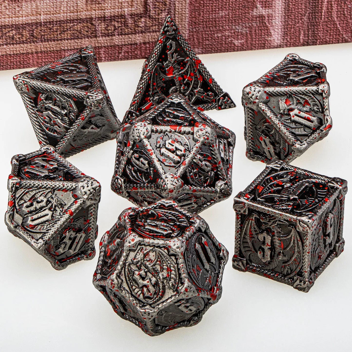 Eldritch Warlock Metal Dice Set - Dark Pact Series for D&D Blood Splatter