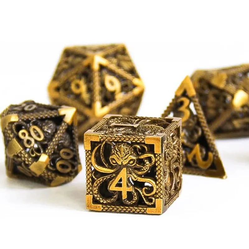 Psionic Surge Mindflayer Dice Set - Metal Illithid Series for D&D Golden Black