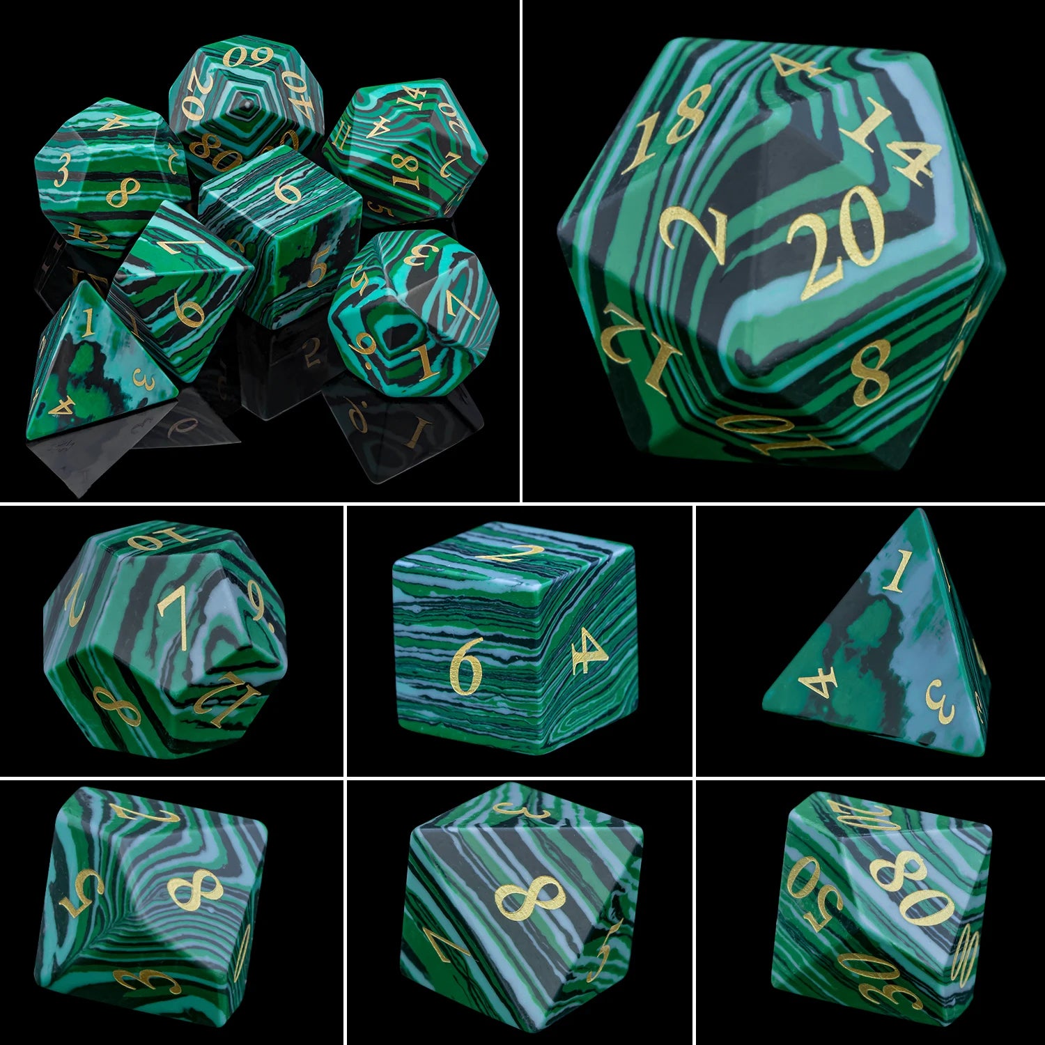 Dnd Green Sharp Edge Polyhedral Crystal Stone&Gem D and D Dice Set For Dungeon and Dragon Pathfinder Role Playing Game(RPG)、MTG Gem Dice-8