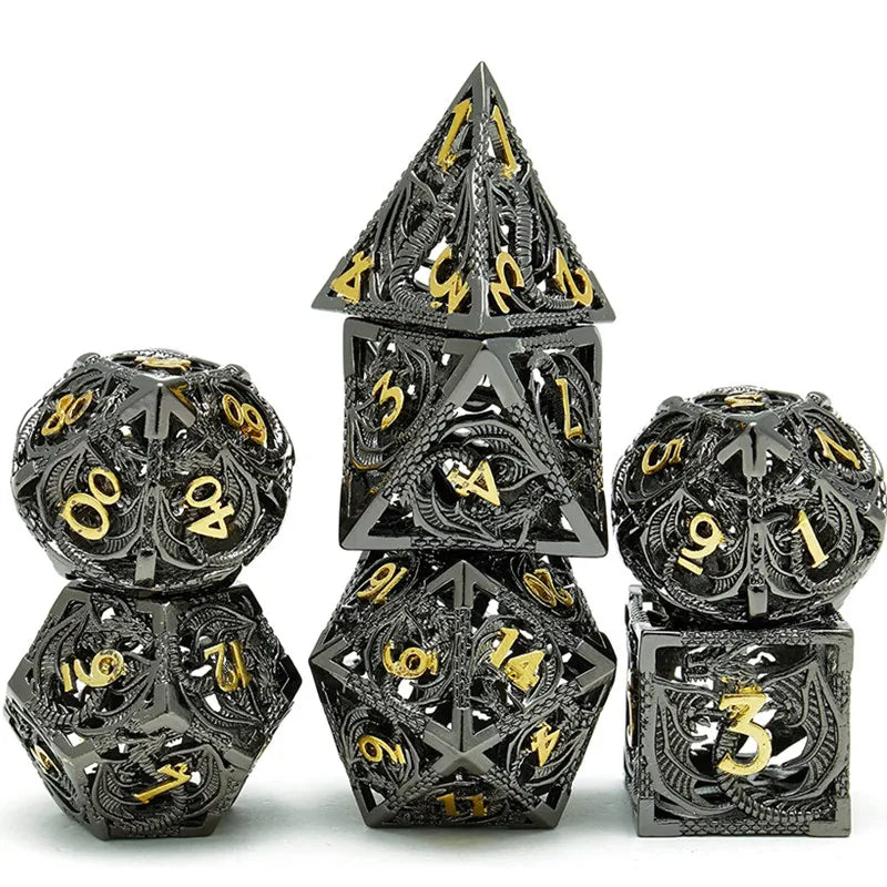 Psionic Surge Mindflayer Dice Set - Metal Illithid Series for D&D Black Gold Dragon