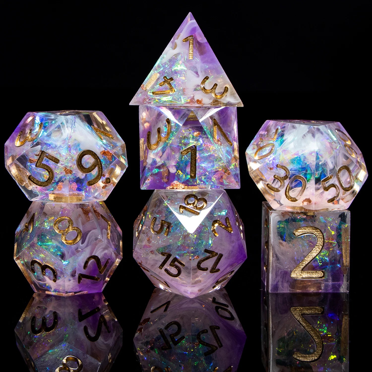 Artisanal Spectrum - Detailed Sharp Edge Handmade D20 RPG Dice Set SZ-19