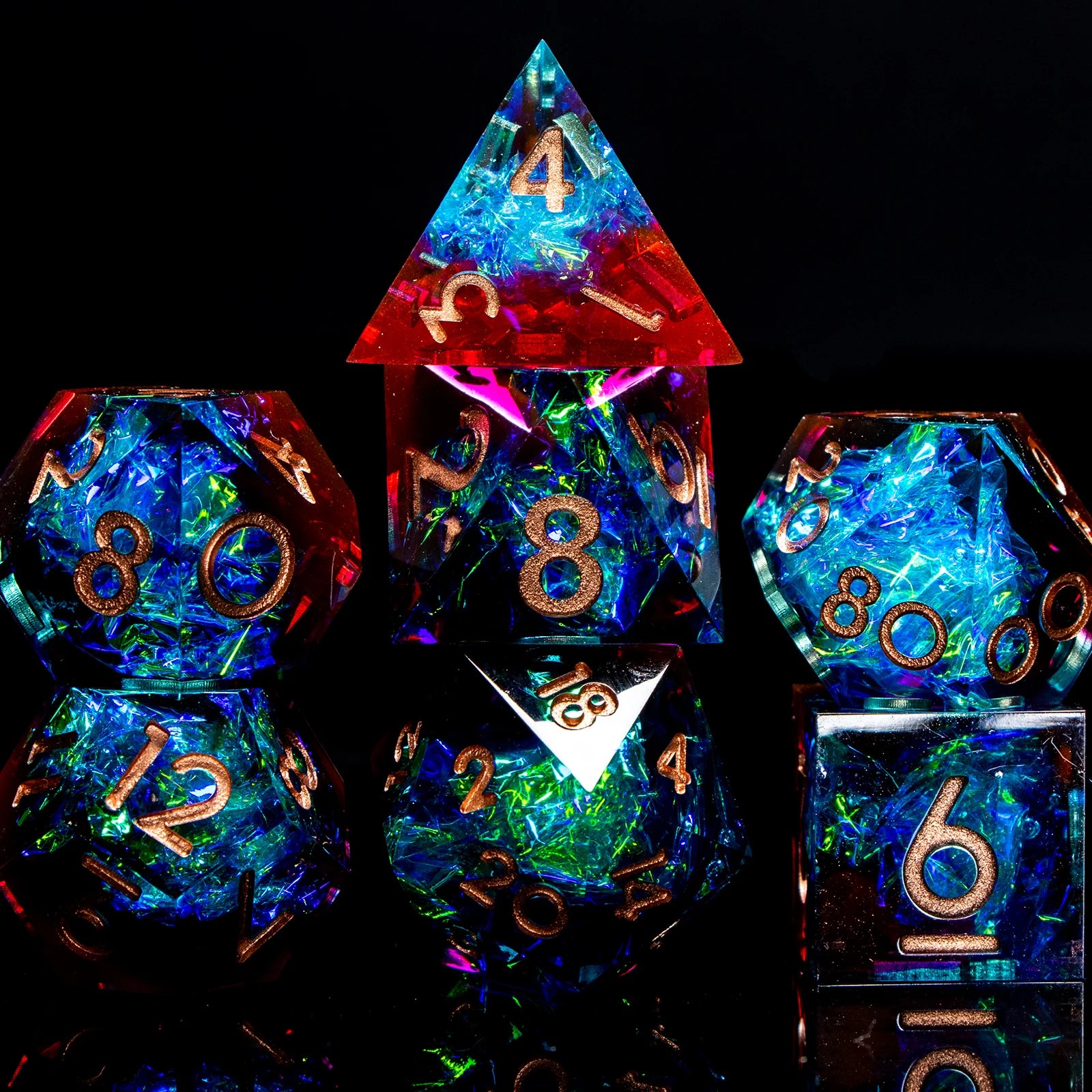 Artisanal Spectrum - Detailed Sharp Edge Handmade D20 RPG Dice Set SZ-18