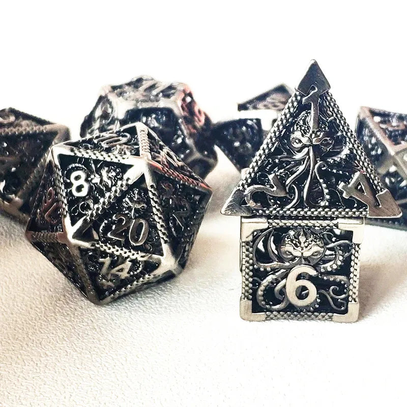 Psionic Surge Mindflayer Dice Set - Metal Illithid Series for D&D Raw Silver