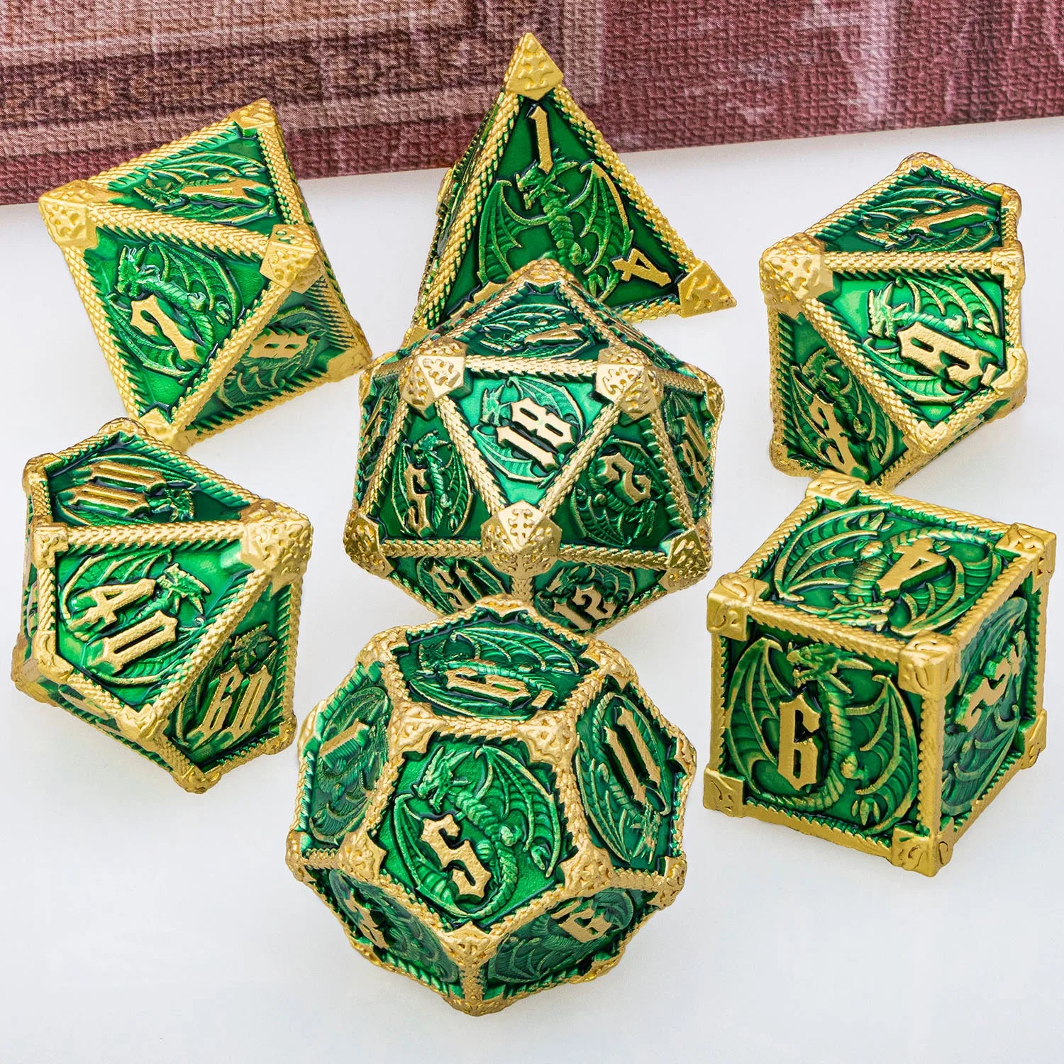 Eldritch Warlock Metal Dice Set - Dark Pact Series for D&D Gold Green