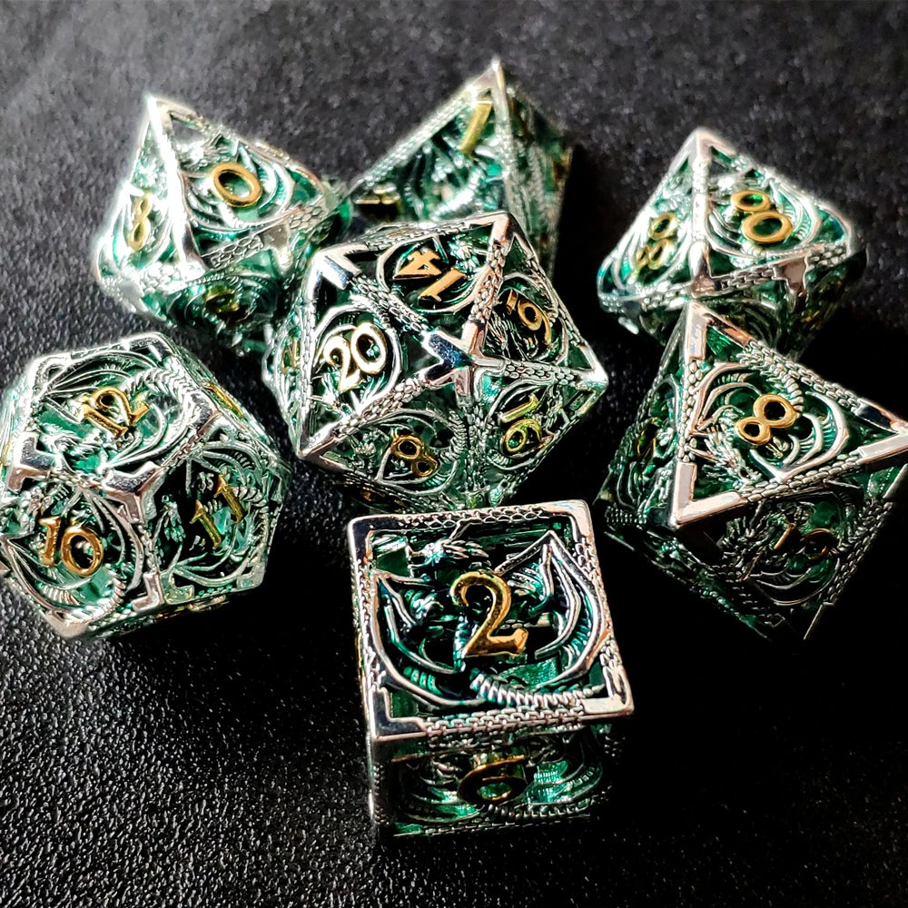 Psionic Surge Mindflayer Dice Set - Metal Illithid Series for D&D Copper Green