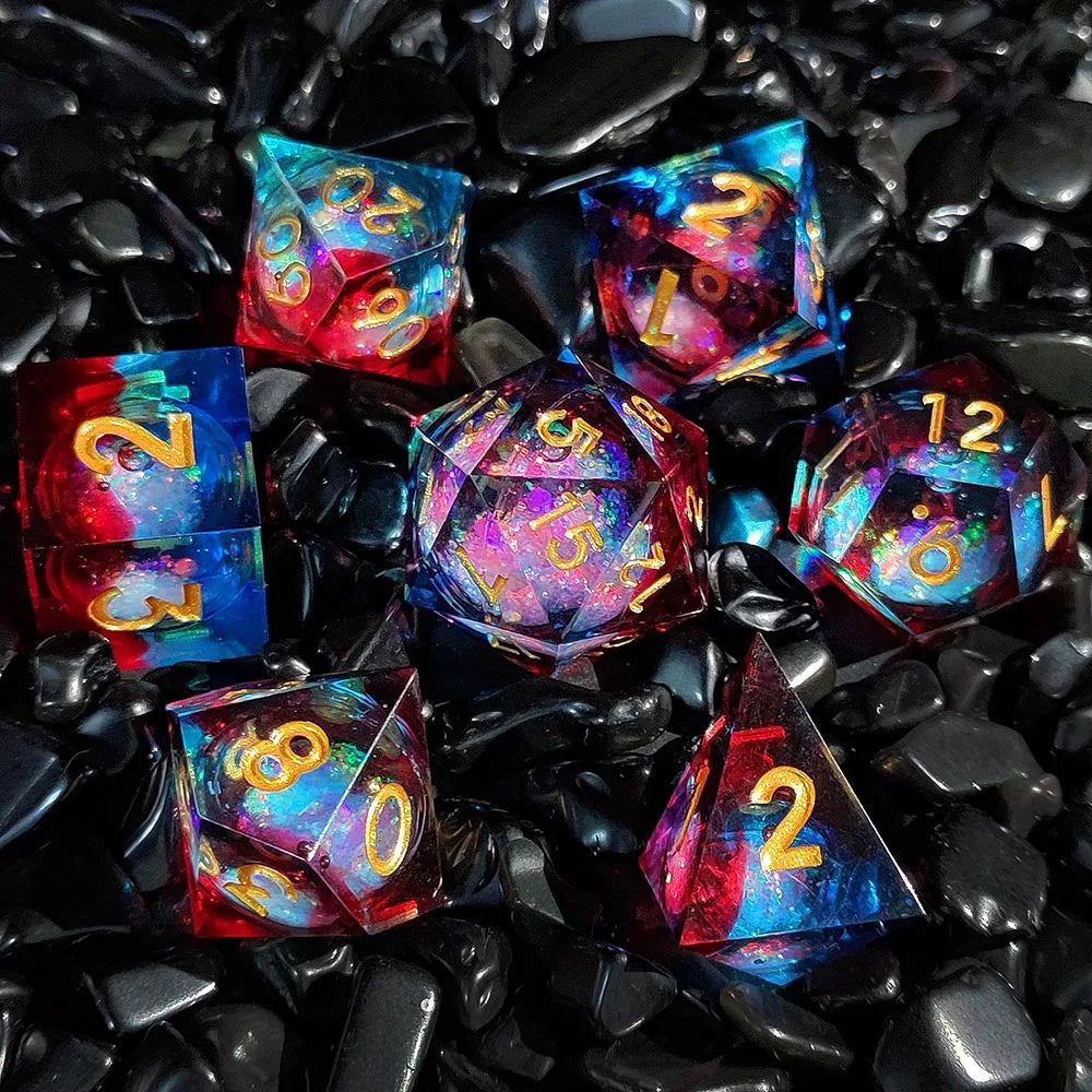 Starlit Shadows Polyhedral Dice Set Red Blue