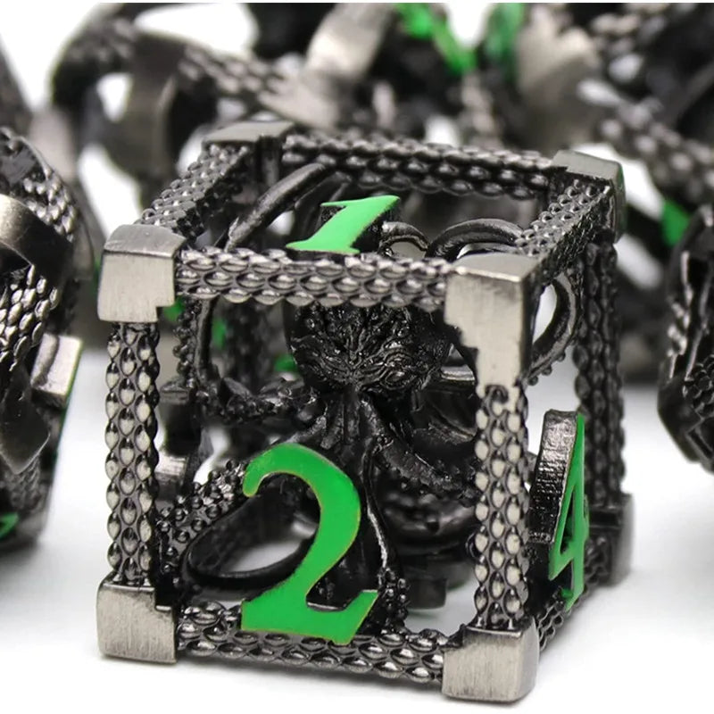 Psionic Surge Mindflayer Dice Set - Metal Illithid Series for D&D Black Iron Green