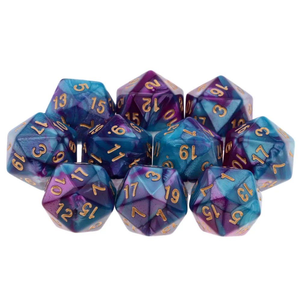 Mystical Swirl Dual-Tone 10 piece D20 Dice Set Option 003