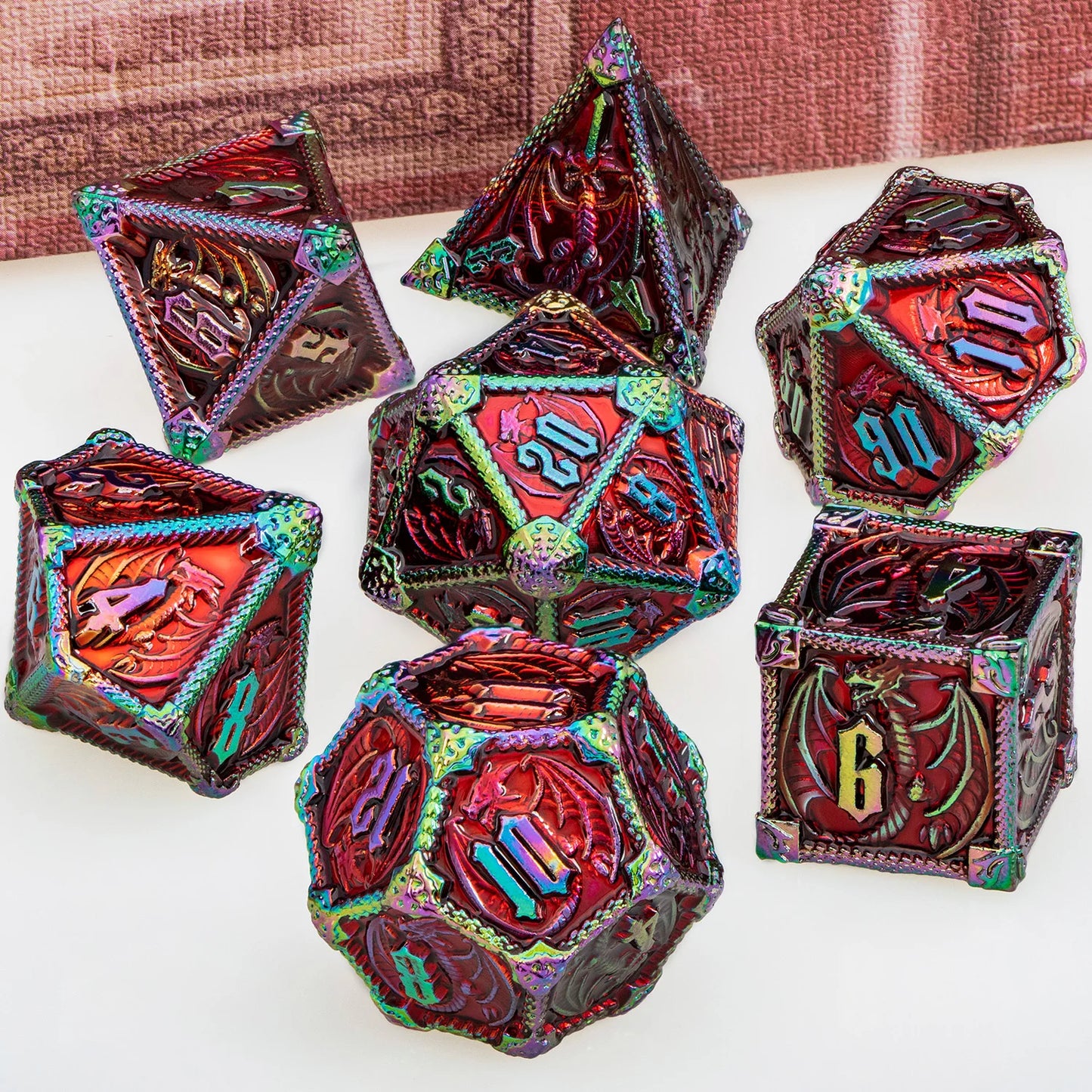 Eldritch Warlock Metal Dice Set - Dark Pact Series for D&D Colorful red